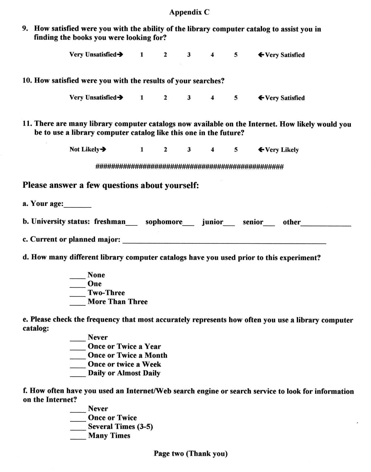 Questionnaires for research paper