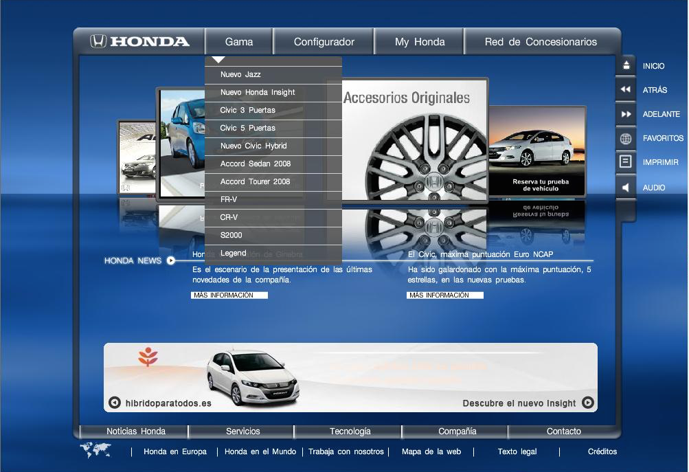 Figure 1: Welcome page of Honda Cars Spain, 2009