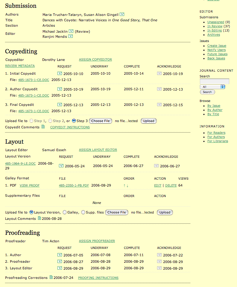 Open Journal Systems editing possibilties