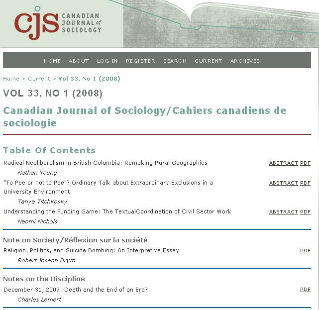 The electronic version of the Canadian Journal of Sociology
