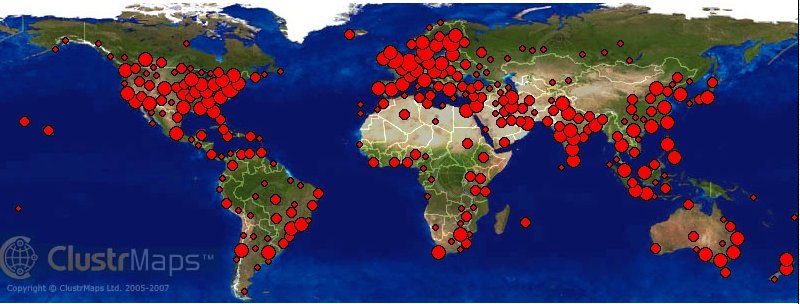 Map of geographical sources of hits