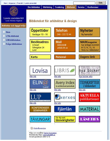 Figure 4: Main page of the Library for Architecture and Design Website after the redesign