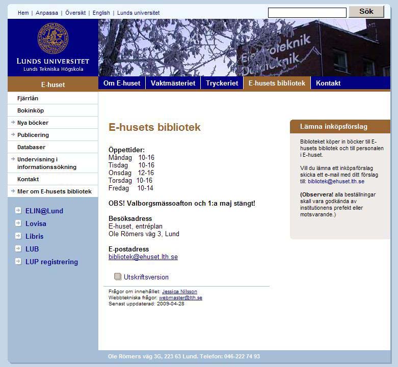 Figure 5: Main page of the Library of E-huset Website after the redesign