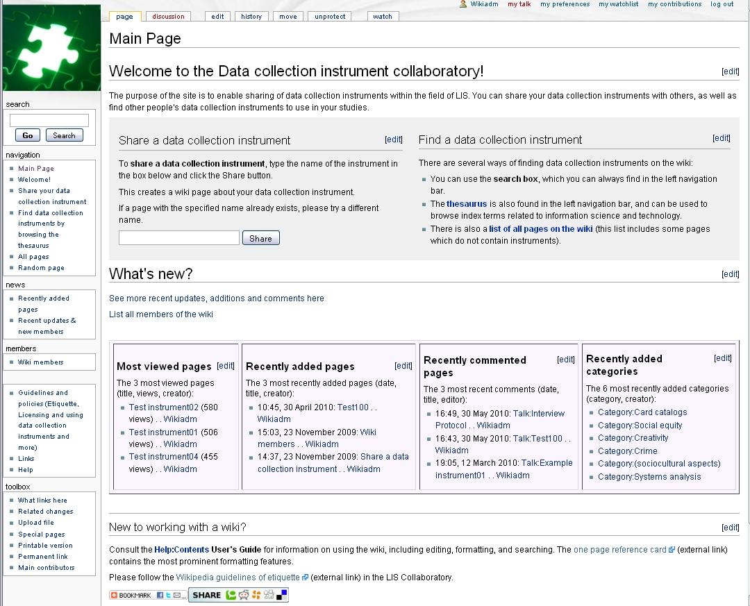 Figure 1:The main page of the prototype collaboratory