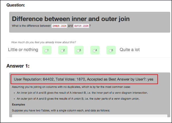 experimental interface showing cues