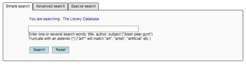 Figure2: Simple search mode in Bibsys Ask (http://ask.bibsys.no/ask/action/smpsearch), reproduced with permission. The Norwegian interface was used in the study.