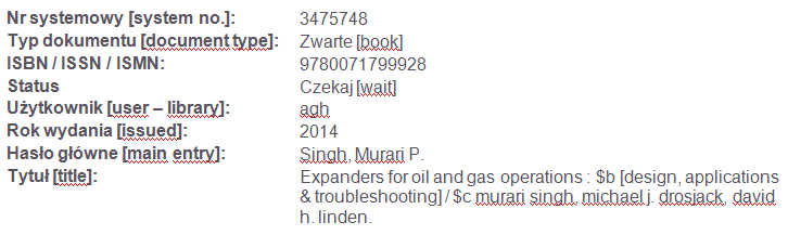 Figure 2: information about the record placed in the working space. English translations are in square brackets