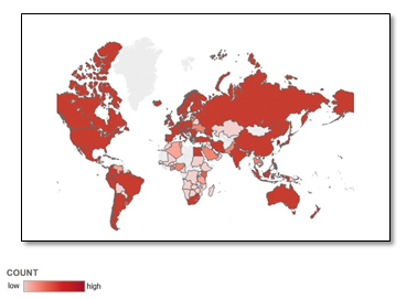 Figure1: Geographic dispersion of tweeters