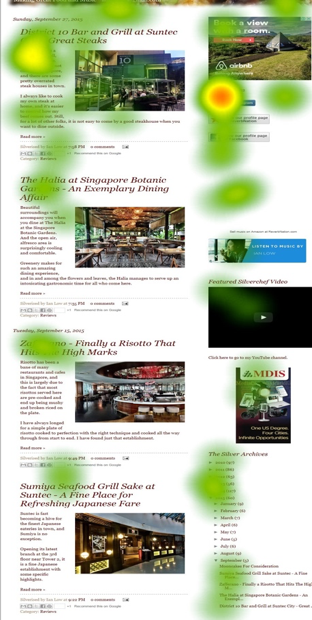 Figure 1b : A sample (partial page) of eye-fixation (heatmap) of a food blogger webpage